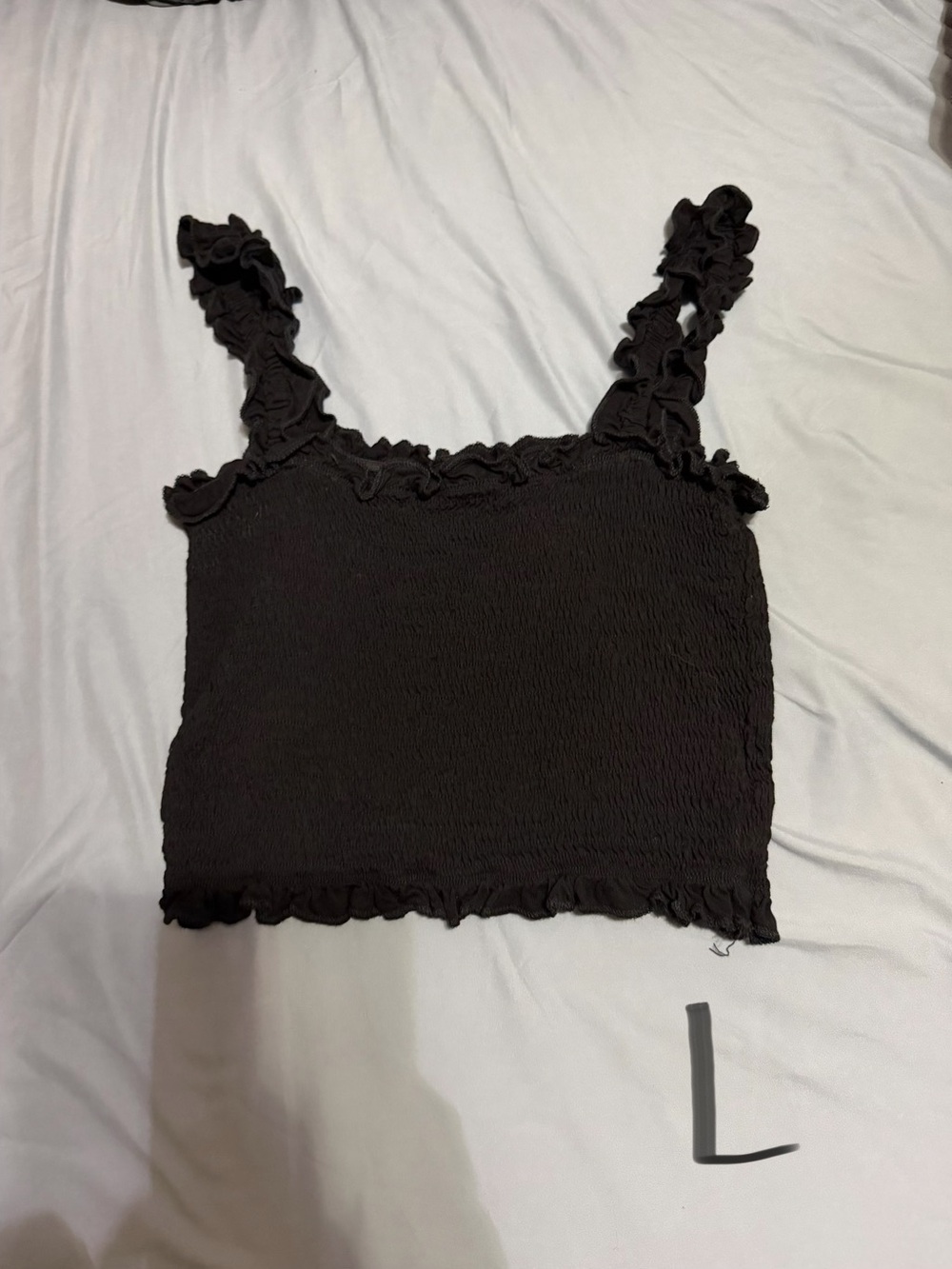 SHEIN Black Smocked Ruffle Strap Crop Camisole